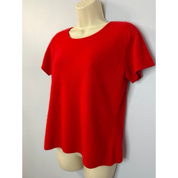 Vintage William Kasper Cashmere Sweater Short Sleeve Pullover Red Crewneck Sz M - Picture 5 of 9